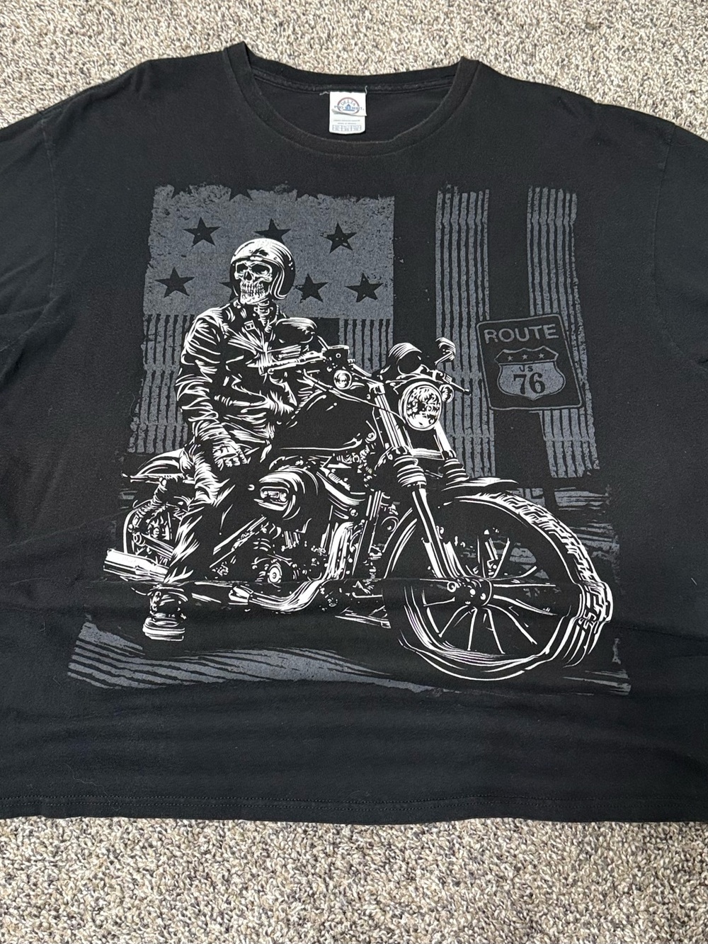 Delta Black Short Sleeve Tee with Gray Motorcycle Skull Graphic